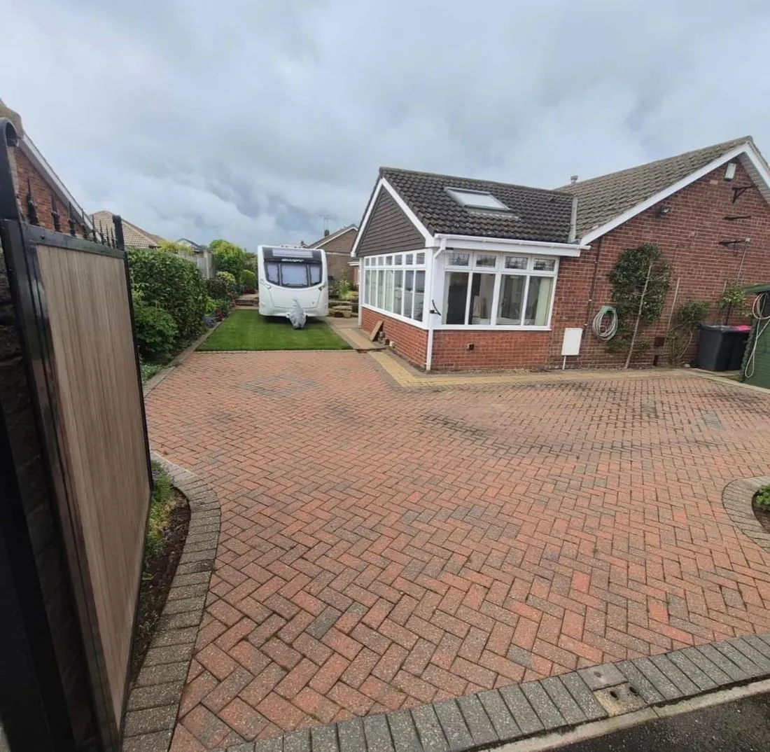 Brindle block paved driveway at a bungalow